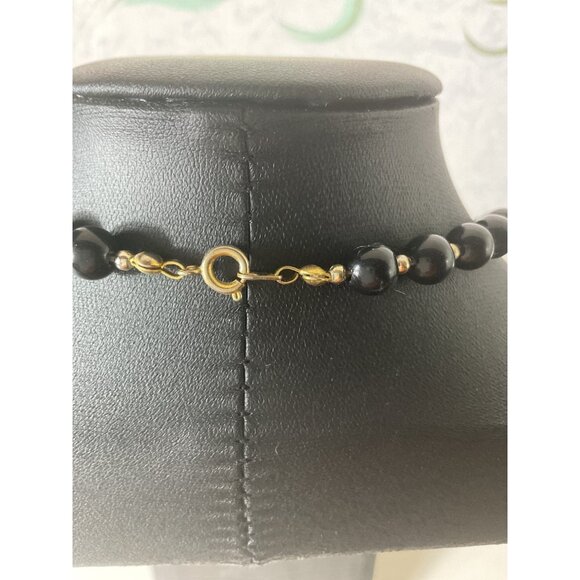 Black Beaded Necklace With Gold Accents Spring Ring Clasp - Picture 3 of 4